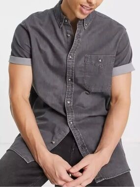 Topman / Button Up Denim Shirt Casual Stretch / Gray